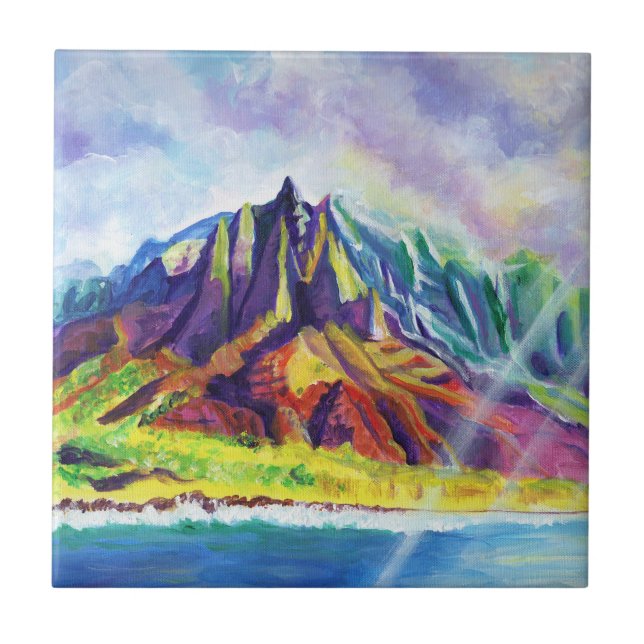 Na Pali Coast of Kauai Hawaii  Ceramic Tile (Front)