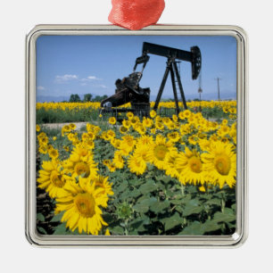 Na, USA, Colorado, Sunflowers, Oil Derrick Metal Ornament