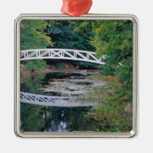 NA, USA, Maine. Bridge over pond in Somesville. Metal Ornament