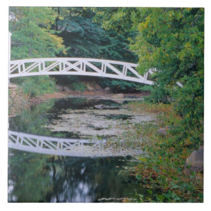 NA, USA, Maine. Bridge over pond in Somesville. Tile