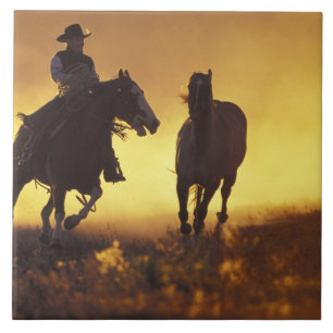 NA, USA, Oregon, Seneca, Ponderosa Ranch, Cowboy 3 Ceramic Tile