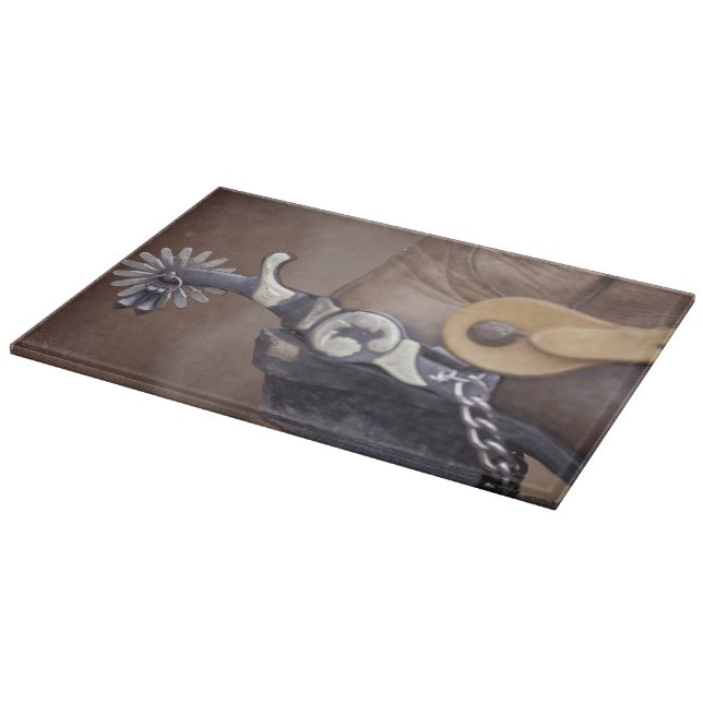 NA, USA, Texas, Lubbock Cowboy boot and spur Cutting Board (Corner)