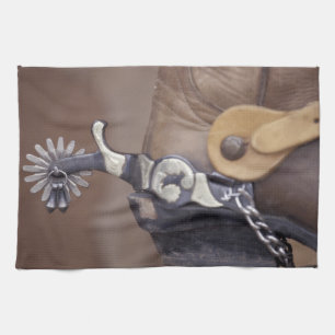 NA, USA, Texas, Lubbock Cowboy boot and spur Tea Towel