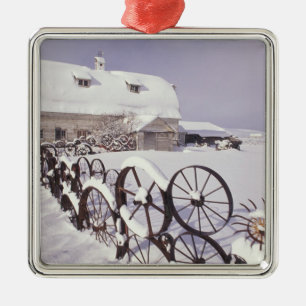 NA, USA, Washington, Uniontown, White barn and Metal Ornament