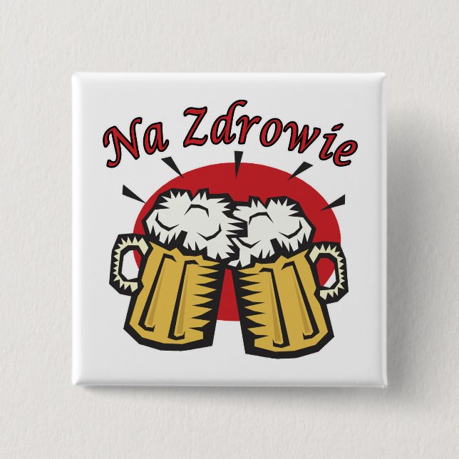 Na Zdrowie Toast With Beer Mugs 15 Cm Square Badge (Front)