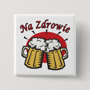Na Zdrowie Toast With Beer Mugs 15 Cm Square Badge