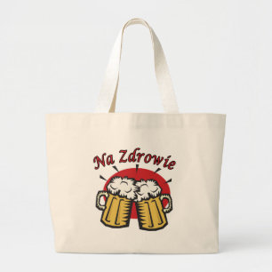 Na Zdrowie Toast With Beer Mugs Large Tote Bag