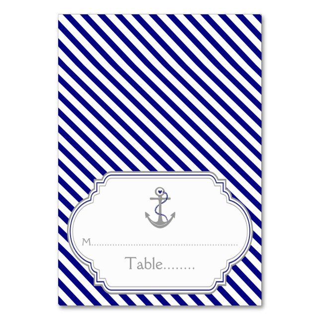 Naby blue anchor nautical wedding escort card (Front)
