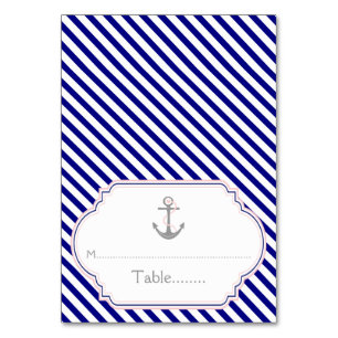 Naby blue, pink nautical wedding escort card