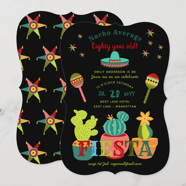 Nacho Average 80year old! Fiesta 80th Birthday Invitation (Front/Back)