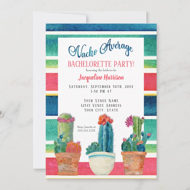 Nacho Average Bachelorette Floral Desert Cactus Invitation (Front)