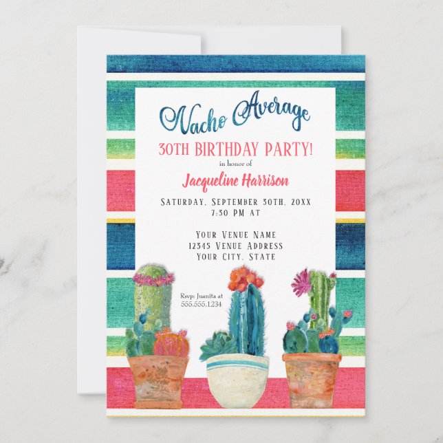 Nacho Average Birthday Party Floral Desert Cactus Invitation (Front)