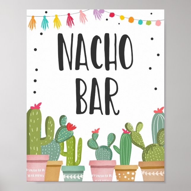 Nacho Bar Mexican Food Cactus Fiesta Table Sign (Front)