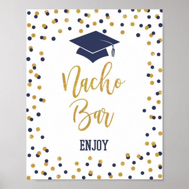 Nacho Bar Navy & Gold Graduation Party Sign (Front)