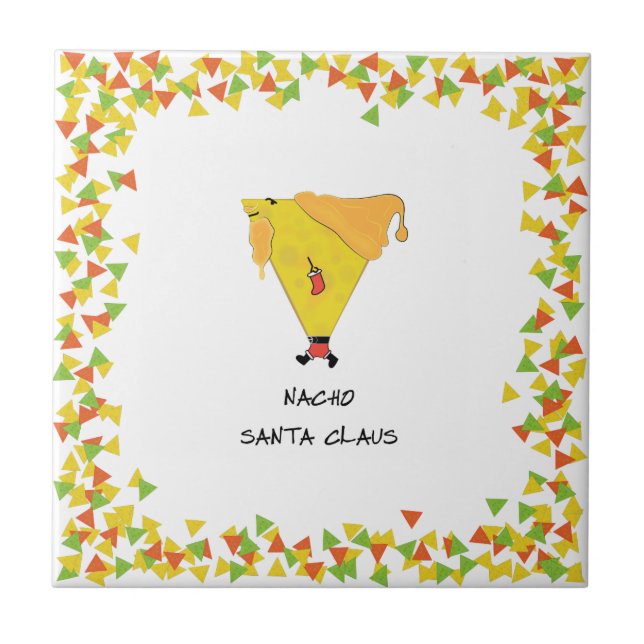 Nacho Santa with Chips Ceramic Tile (Front)