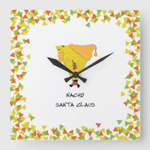 Nacho Santa with Chips Square Wall Clock