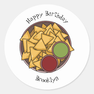 Nachos cartoon illustration classic round sticker