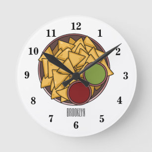 Nachos cartoon illustration round clock