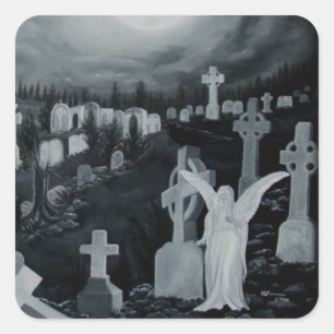 Nachts auf dem Friedhof - Engel Square Sticker