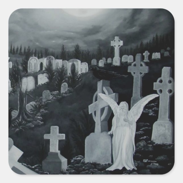 Nachts auf dem Friedhof - Engel Square Sticker (Front)