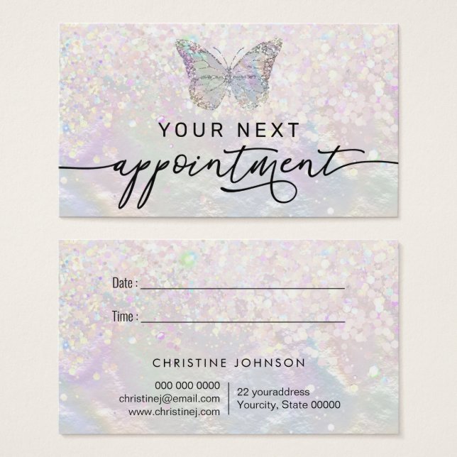 nacre butterfly faux glitter appointment card (Front & Back)