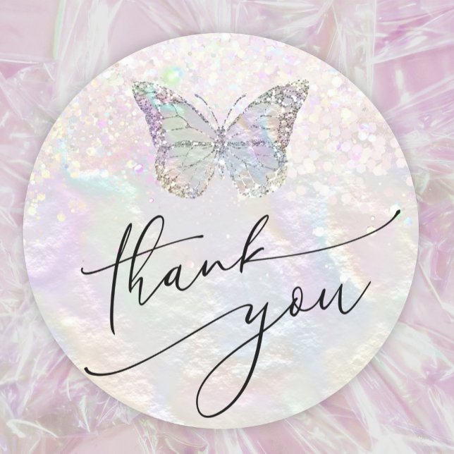 nacre butterfly thank you classic round sticker (Creator Uploaded)