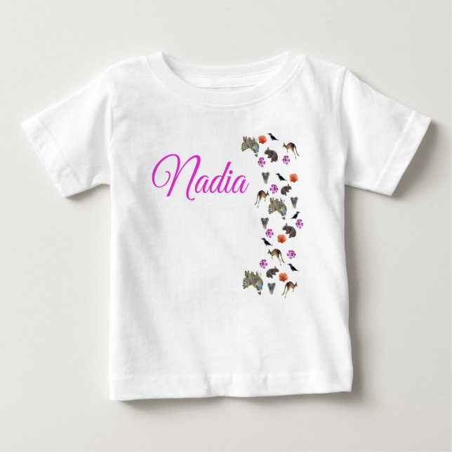 Nadia, Name Logo With Australian Wildlife,  Baby T-Shirt (Front)