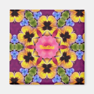 NADINE~ Abstract Pansy ~ Pink Blue Purple Yellow Magnet