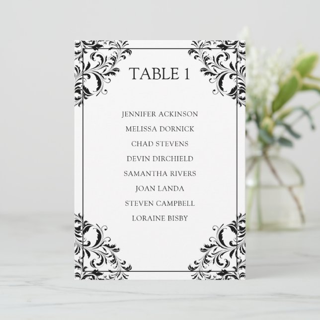 Nadine Seating Chart Table List Card | Black (Standing Front)