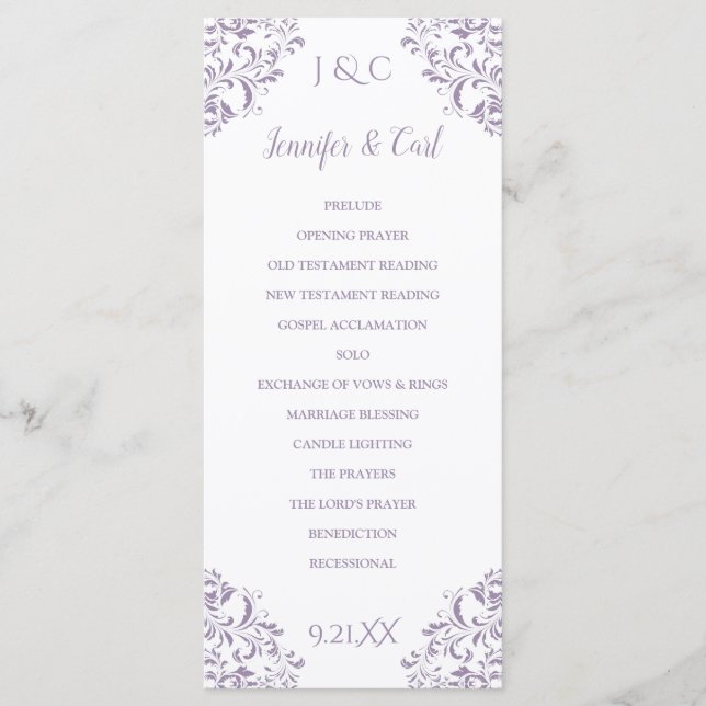 Nadine Wedding Program | Tea-Length (Lavender) (Front)