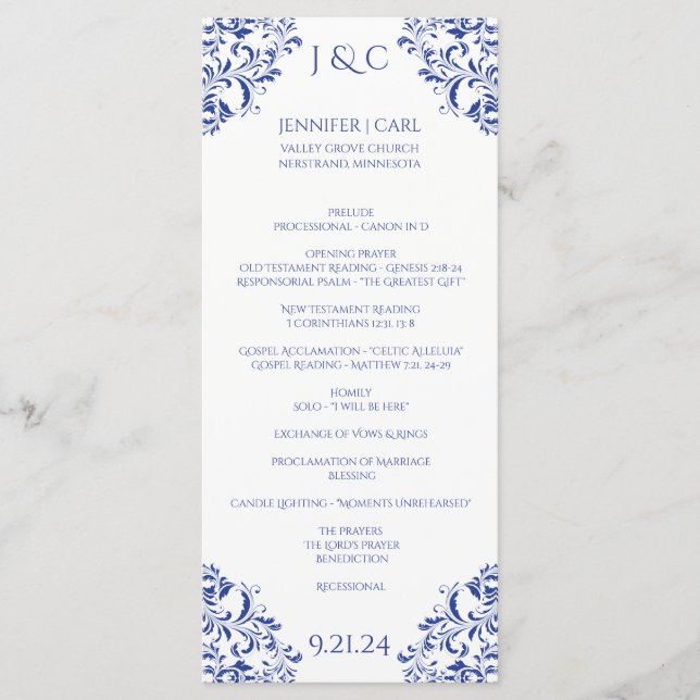 Nadine Wedding Program - Tea-length -Royal Blue (Front)