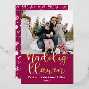Nadolig Llawen Welsh Christmas, Elegant Foil Holid Holiday Card