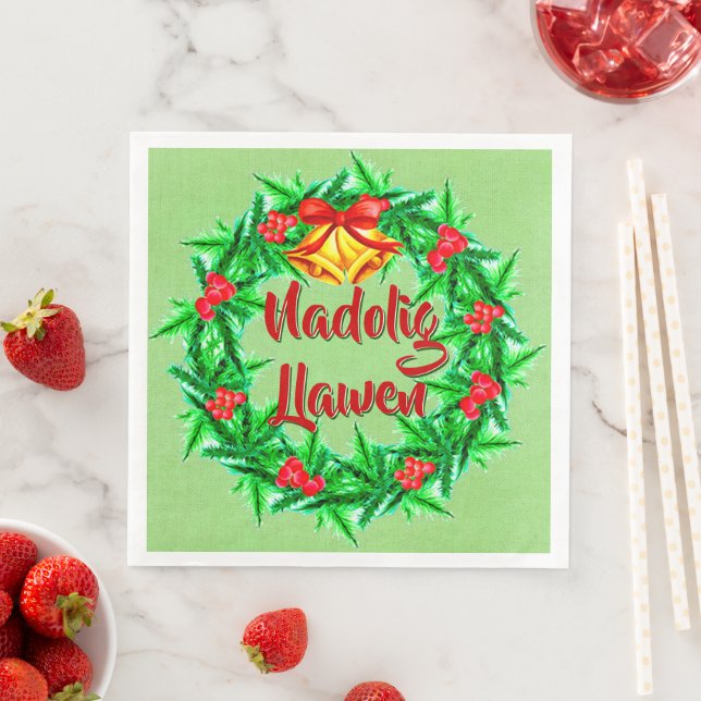 Nadolig Llawen Welsh Merry Christmas Napkin (Insitu)