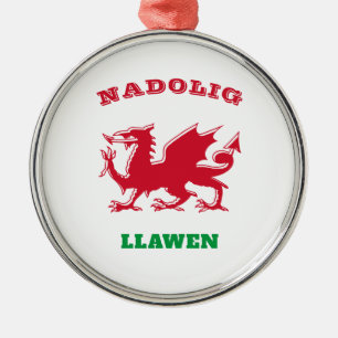 Nadolig Llawen Welsh Merry Christmas Simple Celtic Metal Ornament