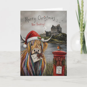 Nae Peeking Highland Cow Christmas Card