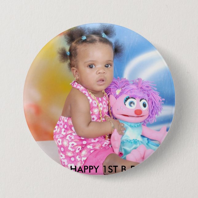 NAELANI'S 1ST BIRTHDAY! 7.5 CM ROUND BADGE (Front)