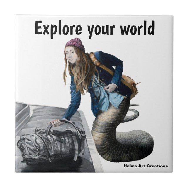 Naga Exploring World Travel Fantasy Ceramic Tile (Front)