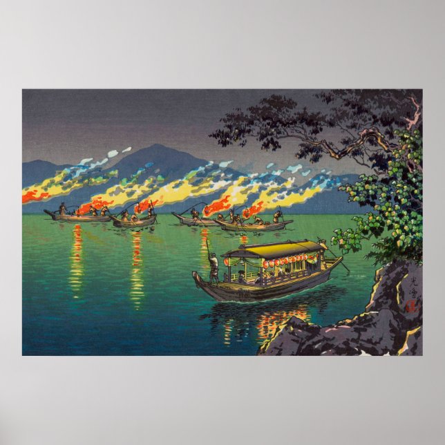 Nagaragawa Cormorant Fishing by Tsuchiya Koitsu Poster (Front)