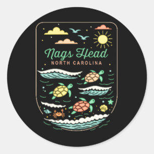 Nags Head Nc Cute Beach Vacation Sea Turtle Lover Classic Round Sticker