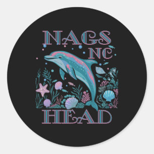 Nags Head Nc Dolphin Lover Colorful Beach Souvenir Classic Round Sticker