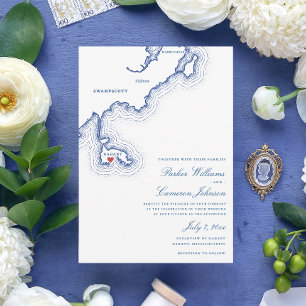 Nahant MA Map Elegant Navy Blue Wedding Invitation