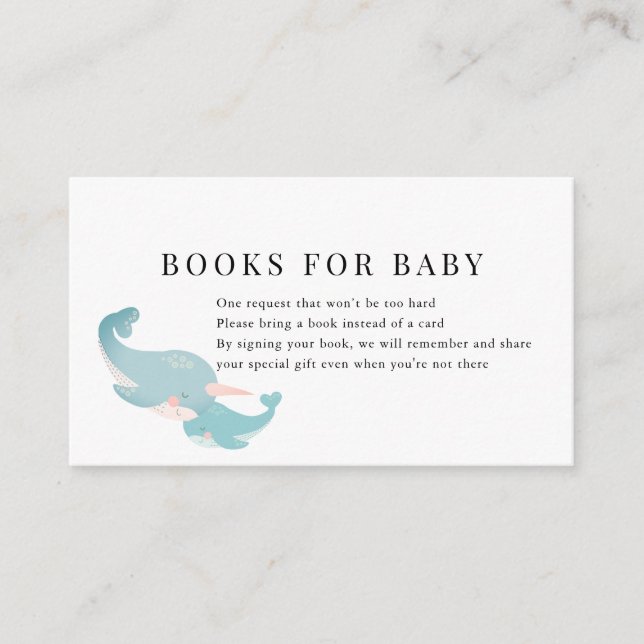 Nahwhals Blue Baby Shower Book Request Enclosure Card (Front)