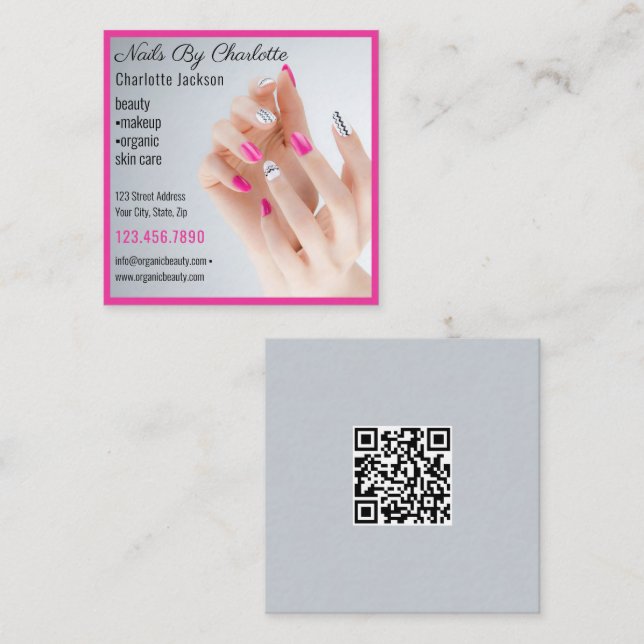Nail Art Beauty Salon Manicure Specialist qr code Square Business Card (Front/Back)