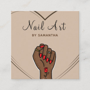 Nail Art Salon Boho Elegant Drawn Hand & Heart Square Business Card