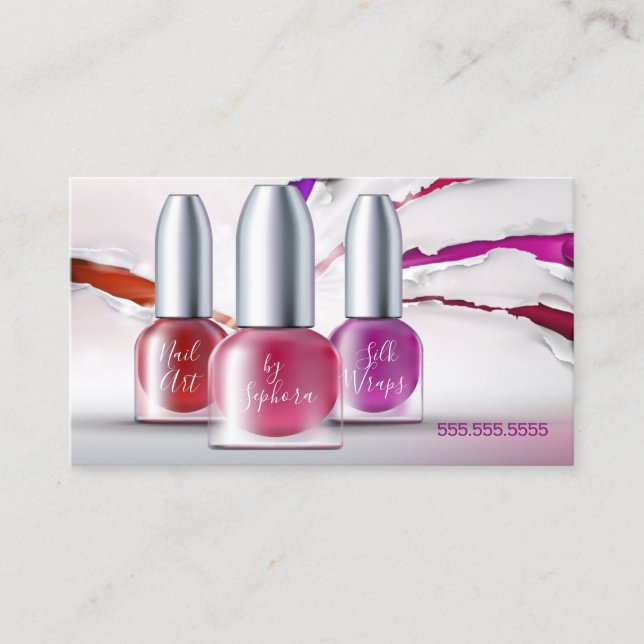 Nail Art Technician  - Trendy Polish Bottles Business Card (Front)