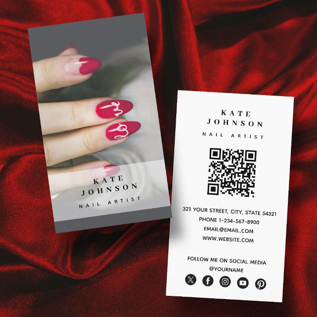Nail Artist Beaty Salon Manicure Photo QR Code  Business Card (Nail Artist Beaty Salon Manicure Photo QR Code Business Card)