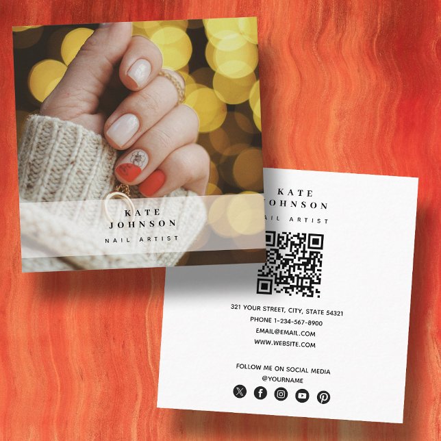Nail Artist Beaty Salon Manicure Photo Square Square Business Card (Nail Artist Beaty Salon Manicure Photo Square Square Business Card)