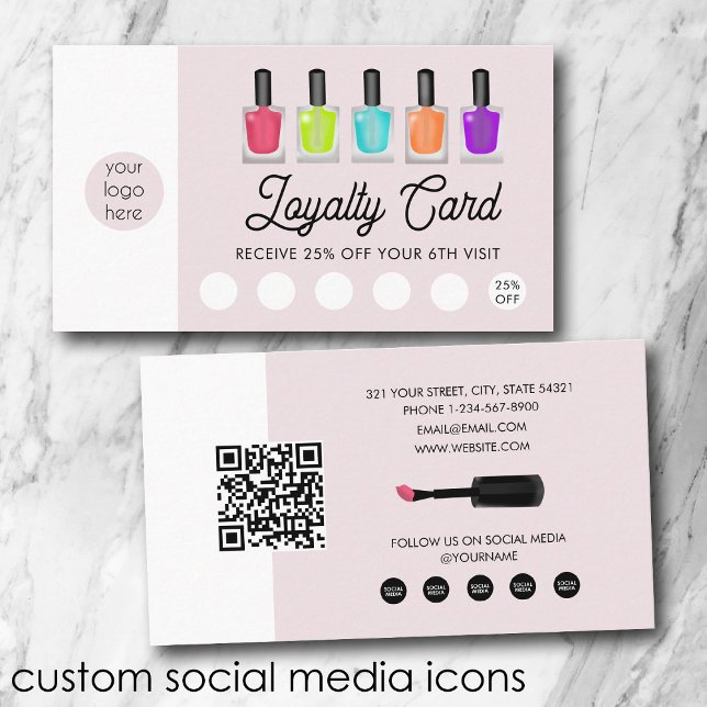 Nail Artist Business Logo QR Code Loyalty  Business Card (Nail Artist Business Logo QR Code Loyalty Business Card)
