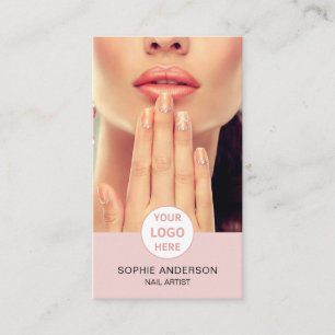 Nail Artist Custom Logo Photo Pink Business Card