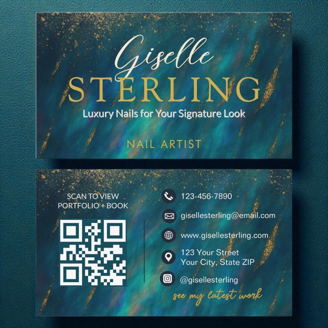 Nail Artist Dark Opal Glam Modern QR Code Business Card (Creator Uploaded)